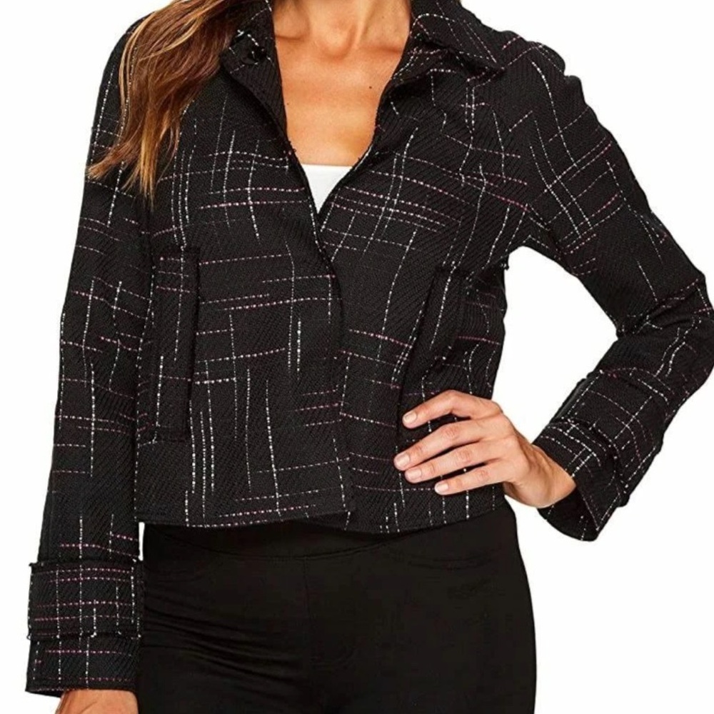 Ellen Tracy Missy Contrast Stitch Detail Raw Edged Tweed Jacket. Size‎ 8. NWT.